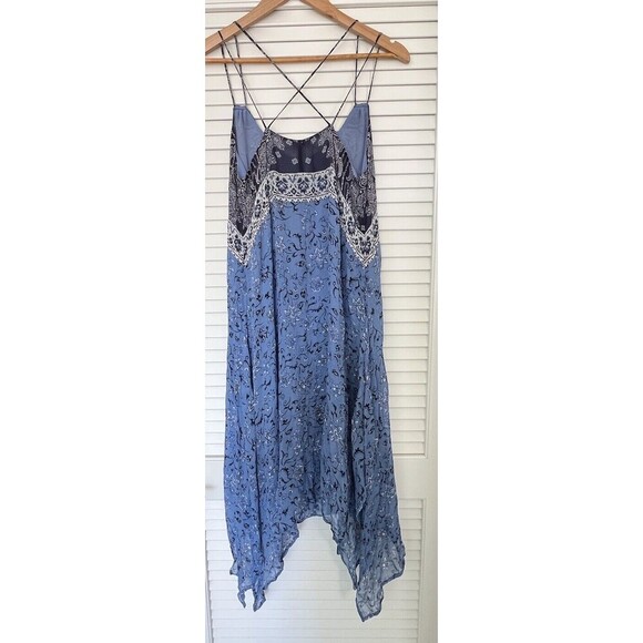 Lucky Brand Layla Scarf Dress Womens Small Blue Floral Strappy Flowy Sheer Boho - Picture 9 of 14